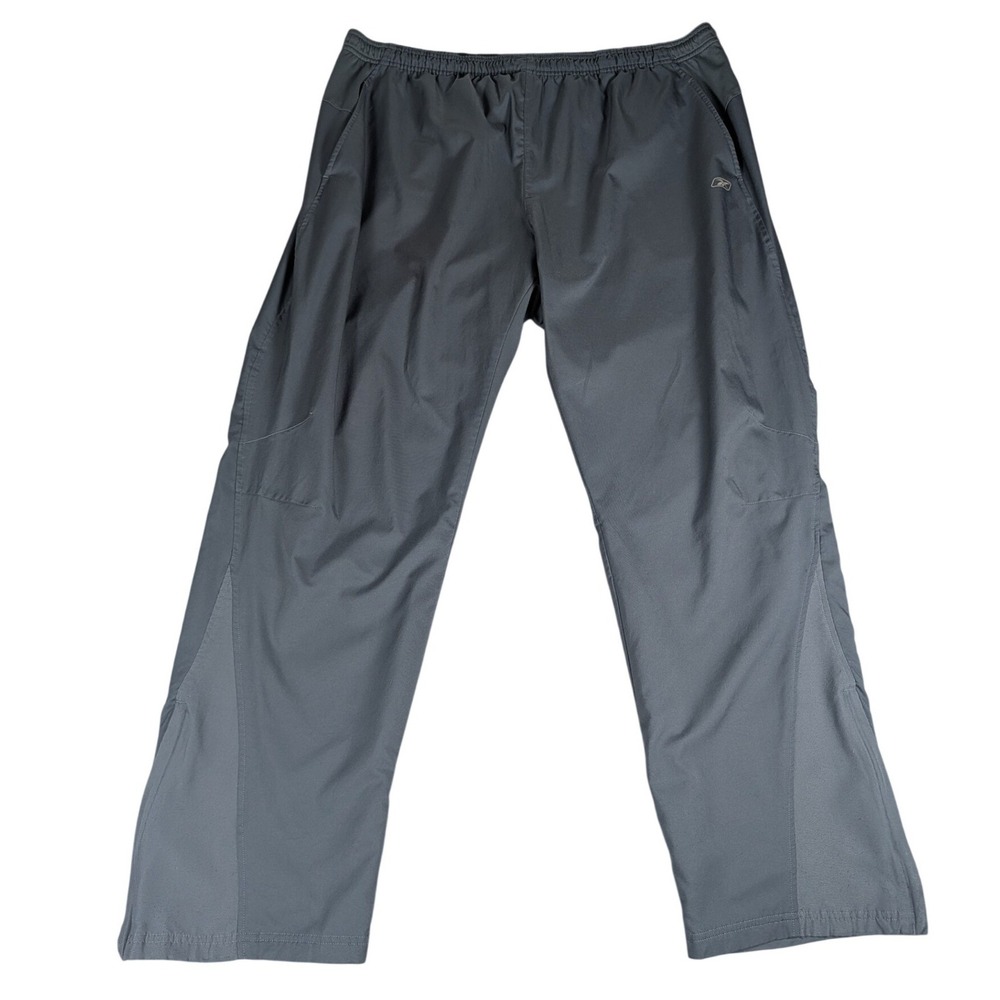 Reebok Mens Gray Mesh Lined Athletic Track Warm Up Pants Straight Leg Pocket